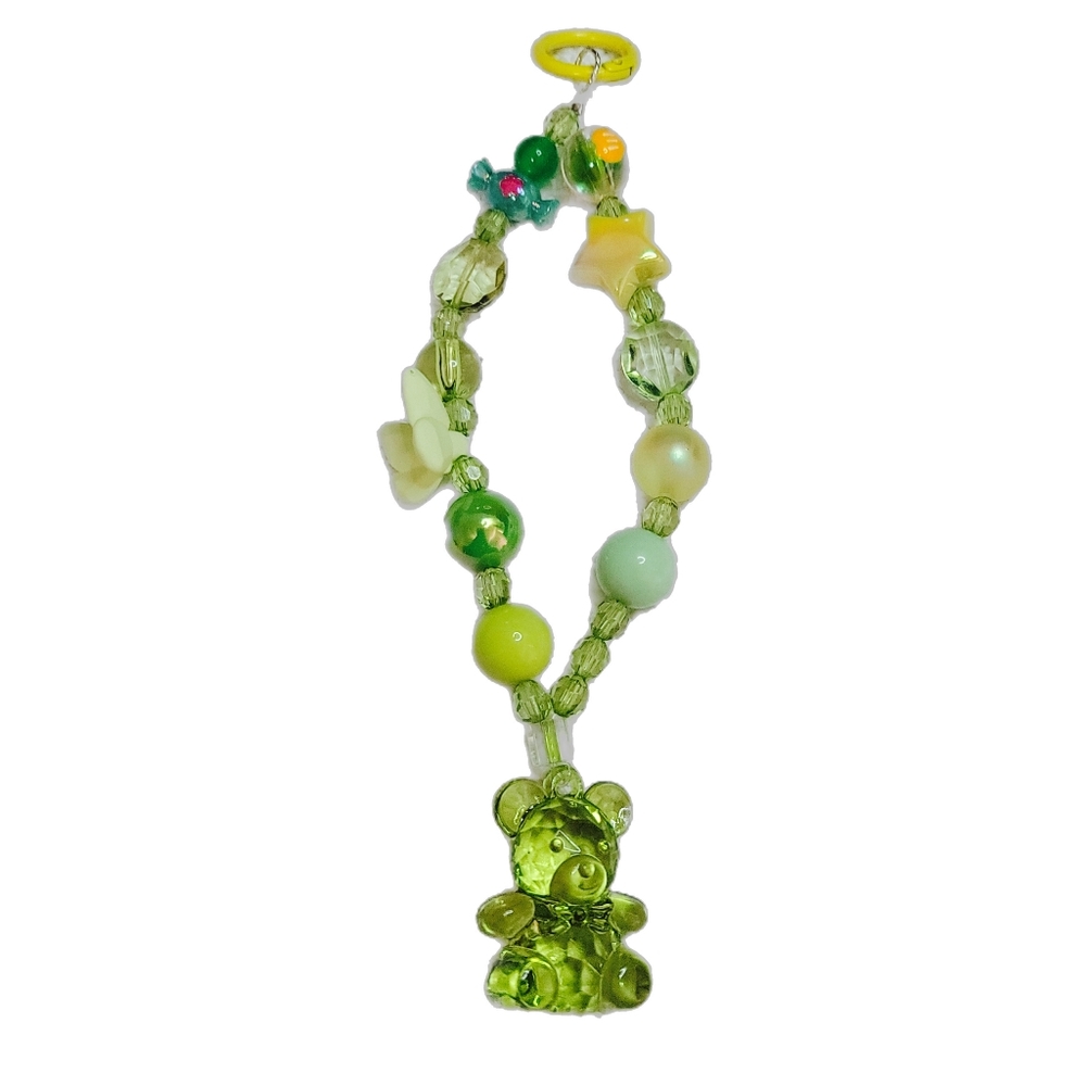 Fashion Jewelry Bear Beaded Keychain Green and Yellow Acrylic OSFM - Picture 2 of 7